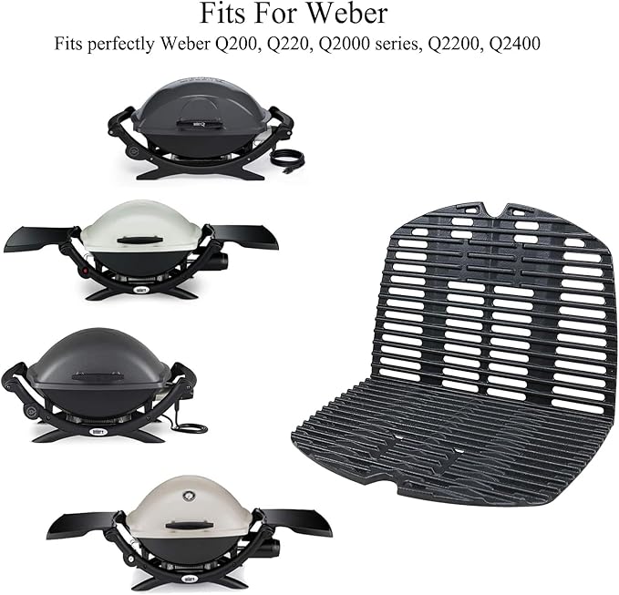 Shengyongh CC7645 (2-Pack) 21.5 x 15.3 inches Cast Iron Cooking Grid Grates Replacement for Weber Q200 Series, Q2000 Series, Q2200, Q2400, 53060001 Grill Models, Replacement for Weber 7645