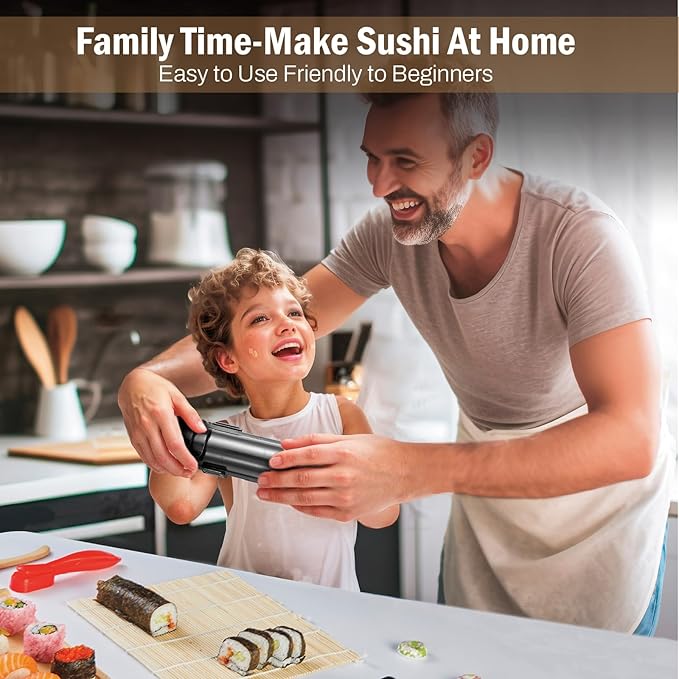 Deluxe Sushi Making Kit 25-in-1 Bazooka Roller Set, Bamboo Mat,Knife,Sauce Tray,Japanese Sashimi Sushi Bamboo Serving Geta Plate,and More - Perfect for Beginners