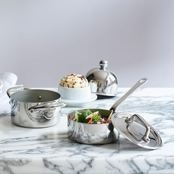 Mauviel M'Minis 1 mm Stainless Steel Mini Stewpan With Lid, And Cast Stainless Steel Handle, 3.54-in, Made in France