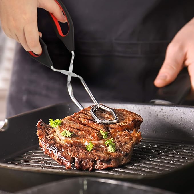 Boao 3 Pack Stainless Steel Scissor Metal Tongs Kitchen Wire Tongs for Cooking 9-inch 11-inch and 12-inch Heat Resistant Small Scissor for BBQ Grilling Tool for Hot Food with Silicone Handle