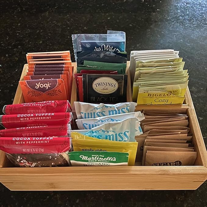 Tea Bag Holder and Storage Organizer - Sugar Packet and Coffee Station Condiment Organizer
