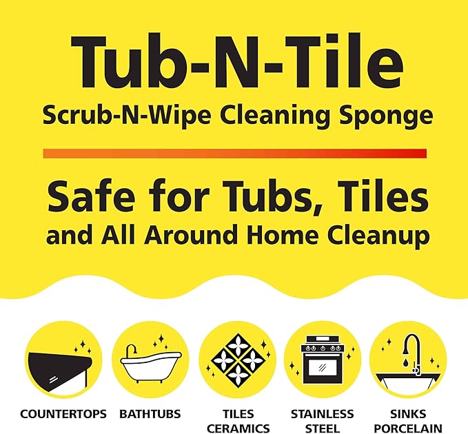 Tub-N-Tile by Tuff-Scrub, Large, 6-Pack, Microfiber, Scrub-N-Wipe Pad, Multi-Surface, Non-Scratch, Dual-Sided, Scrubber for Tubs, Tiles, Sinks – Machine Washable, Durable Kitchen Sponge