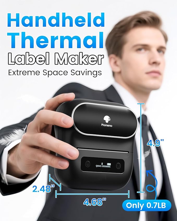 Phomemo Label Maker, M220 Thermal Label Printer, 80mm Portable Bluetooth Barcode Printer Compatible with Andriod/iOS for Home, Office, Small Business, with 3 Packs Label & Case