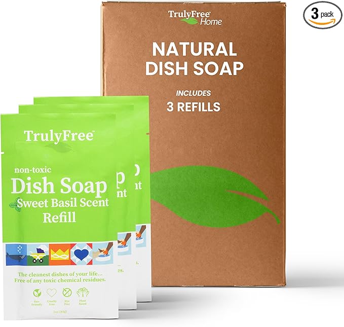 Natural Concentrated Dish Detergent Dishwashing Liquid | Plant-Based Dish Soap | Sweet Basil Fresh Scent | Pack of 3