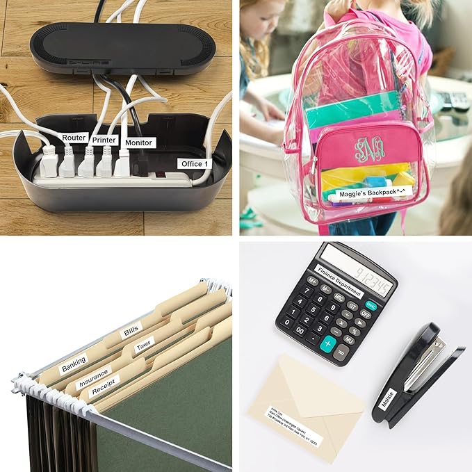 SUPVAN E10 Bluetooth Label Maker Machine with Tape, Continuous Waterproof Label, Versatile App with 35 Fonts and 1k+ Icons, Inkless Labeler for Home, Kitchen, School, Office Organization, Black