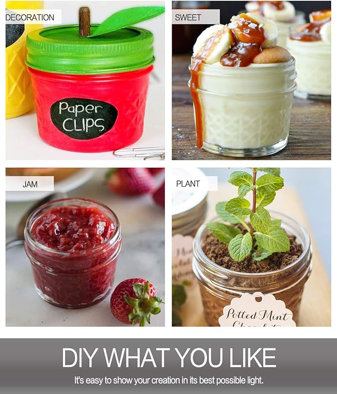 VERONES Mason Jars Canning Jars, 4 OZ Jelly Jars With Regular Lids and Bands, Ideal for Jam, Honey, Wedding Favors, Shower Favors, DIY Spice Jars, 50 PACK