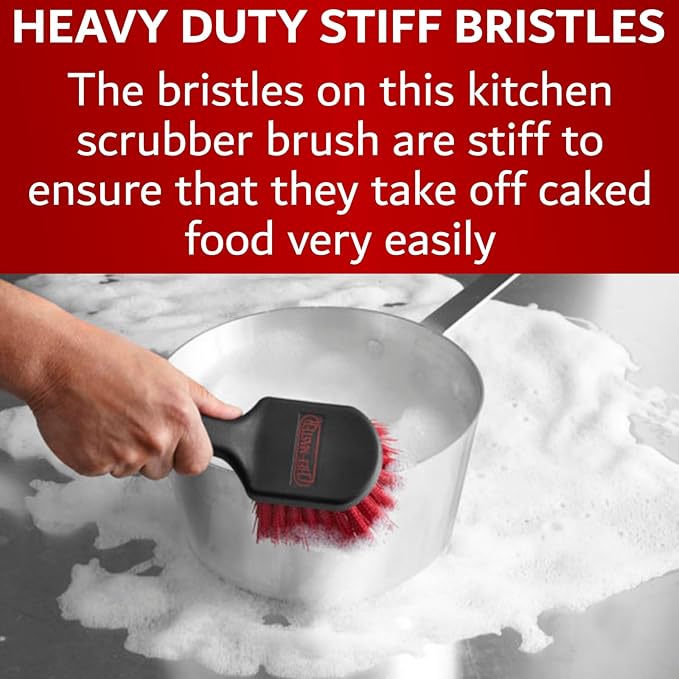 8" Pot & Dish Cleaning Brush by FryOilSaver Co., Dish Scrubber w/Stiff Bristle Brush for Kitchen Cleaning Tough Stain, Dishes, Pot, Pan, Sink, Stove, Grill Scrubber for Home & Busy Restaurant - 90048