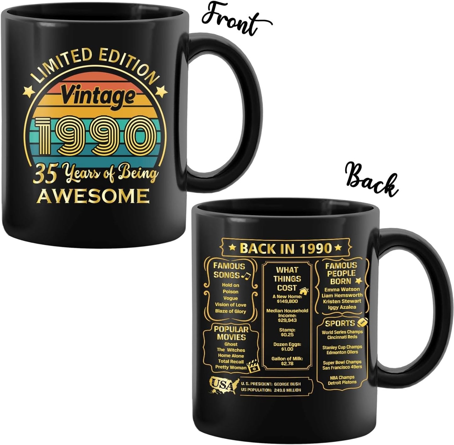 QUPT 35th Birthday Gifts for Women Men, 35th Birthday Gifts for Him, 1990 Birthday Gifts for Women Men, 35 Years Old Gifts, 1990 Birthday Gifts for Her Him, 35th Birthday Presents Coffee Mug