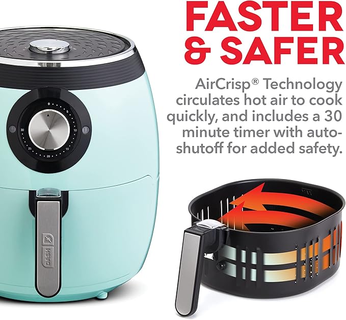 DASH Deluxe Electric Air Fryer + Oven Cooker with Temperature Control, Non-stick Fry Basket, Recipe Guide + Auto Shut Off Feature, 1700-Watt, 6 Quart - Aqua