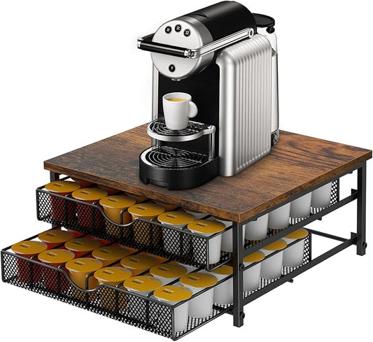Coffee Pod Drawer Holder Capsule Storage Organizer 2 Tier Coffee Pods Holder With Sliding Baskets for 72 Capacity K Pod, Suit for Home Office Cafe Counter (Black)