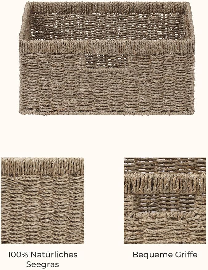 StorageWorks Extra Large Wicker Baskets for Organizing, Seagrass Storage Basket with Built-in Handles, 1 Pack