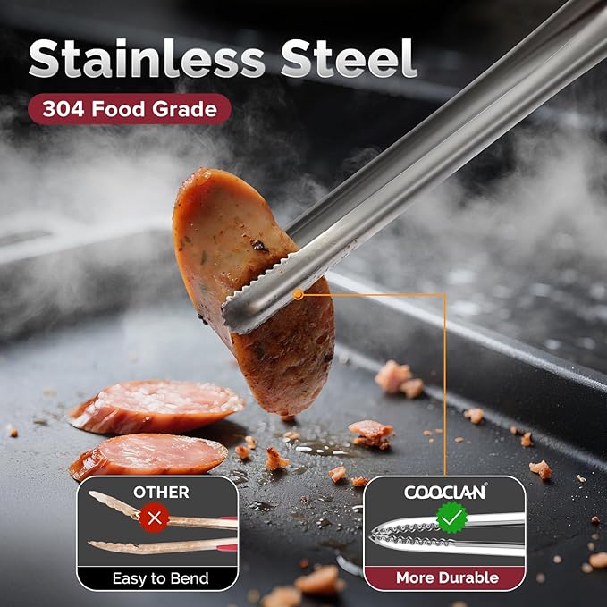 Precision Serrated Non-Slip Tips Cooking Tongs 2 Set (9" & 12"), One-Piece Easy to Control Stainless Steel Kitchen Tweezer Tongs, Multi-Purpose Food Tweezers for Baking, Food Plating, BBQ