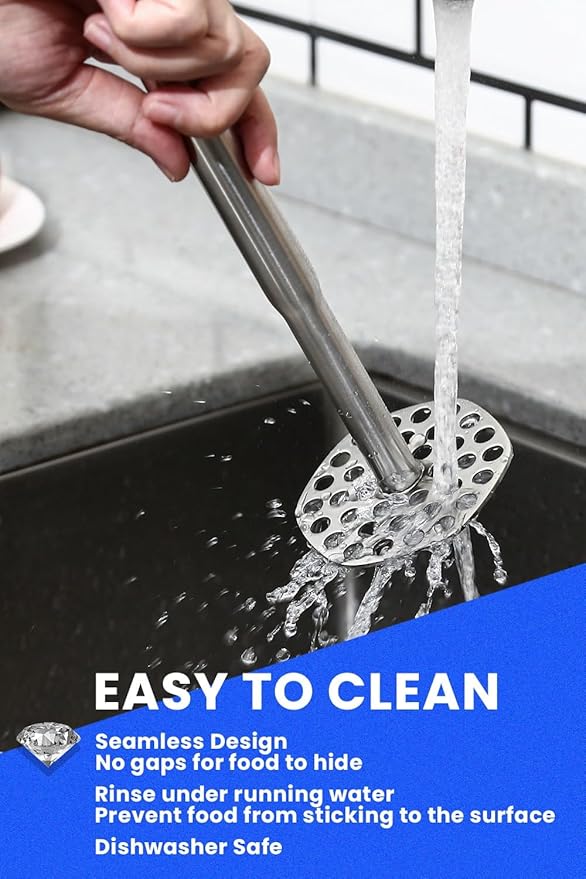 316L Stainless Steel Potato Masher Heavy Duty, Durable One-Piece Design Masher Kitchen Tool, Rustproof Potato Smasher for Mashing Potatoes, Beans, Avocados, Fruits & Vegetables, Dishwasher Safe