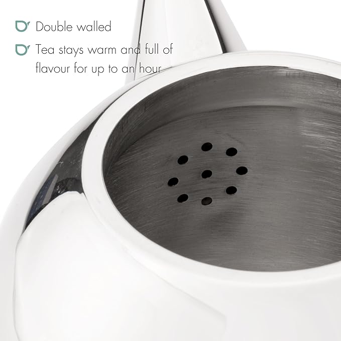 Santhee Double Walled Teapot, 0.5-Liter Stainless Steel Glossy Finish with Glossy Accents