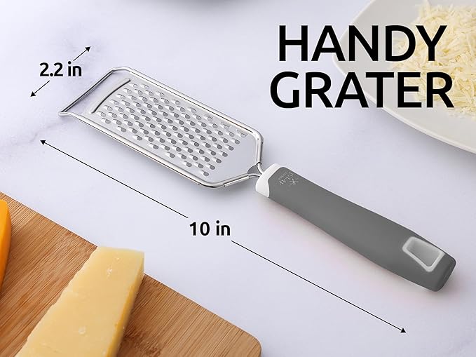Zulay Kitchen Professional Cheese Grater Stainless Steel - Durable Rust-Proof Metal Lemon Zester Grater With Handle - Flat Handheld Grater For Cheese, Chocolate, Spices, And More - Grey