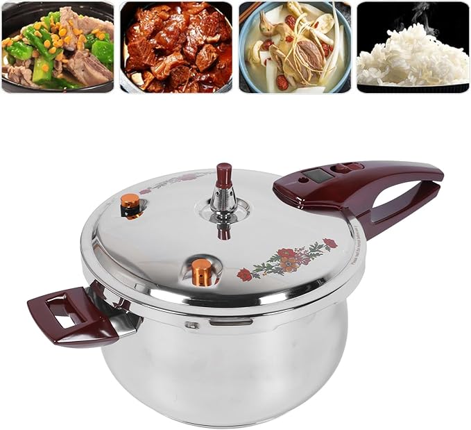 Stainless Steel Pressure Cooker 80KPA, Cookware Pressure Canner Rice Cooker with Safety Valve Devices, Compatible with Gas & Induction Cooker (6L)