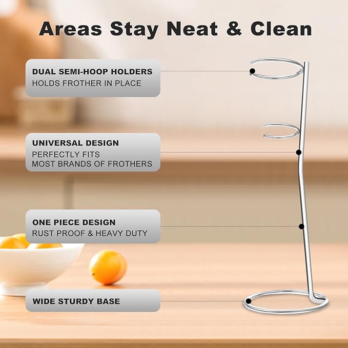 Powerful Milk Frother with Stand with Double Whisk, Handheld Electric Foam Maker, Hand Mixer Wand, Portable Mini Blender Foamer Stirrer for Coffee Creamer, Latte, Matcha,Hot Chocolate, Silver