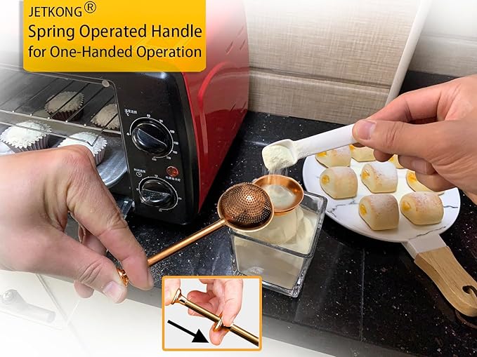 JETKONG Baker's Dusting Wand for Sugar, Flour and Spices, Stainless Steel Powdered Sugar Shaker Duster Sifter, Set of 2 (Brown)