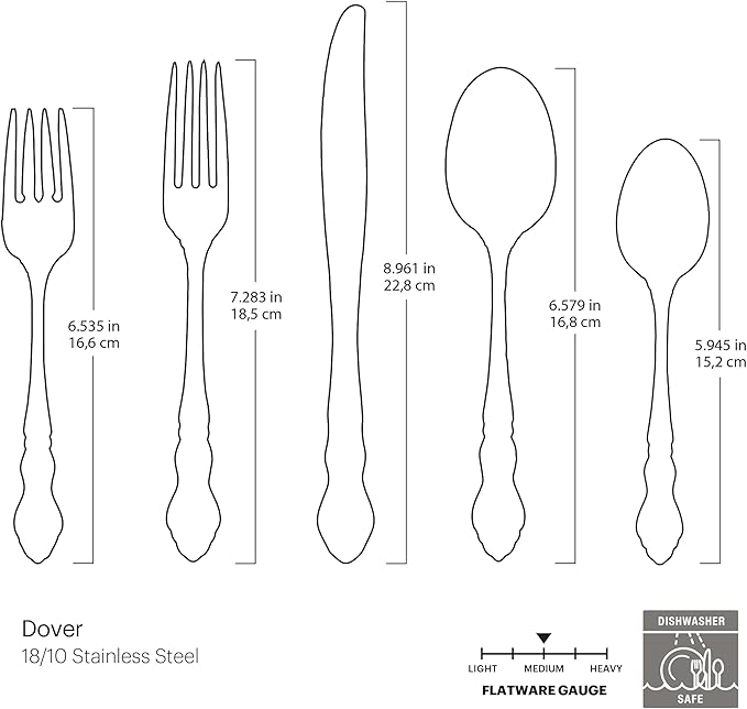 Oneida 2766020AL20 Dover 20-Piece Fine Flatware Set, Service For 4, Mirror Finish