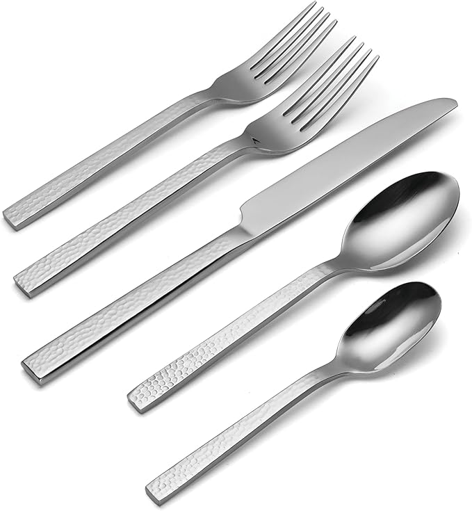 Oneida Chef's Table Hammered 20 Piece Everyday Flatware, Service for 4 18/0 Stainless Steel, Silverware Set
