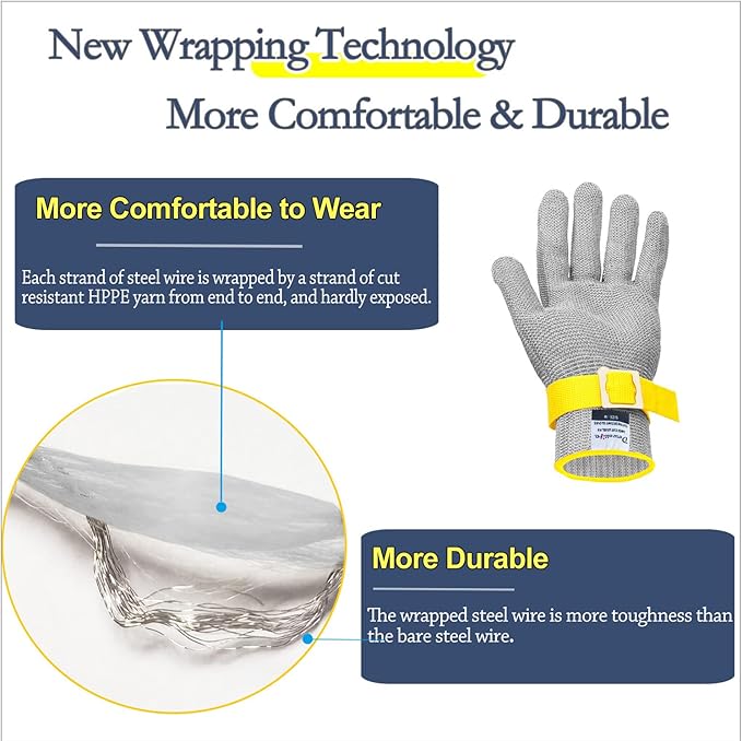 Dowellife Comfortable Level 9 Cut Resistant Glove Food Grade, Mesh Metal Kithcen Glove for Chef Oyster Shucking Mandoline Knife Butcher Meat Cutting