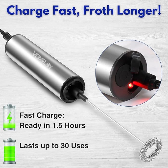 Rechargeable Milk Frother Battery Operated,2-Speed Portable Travel Frother,Electric Milk Foamer Coffee Frother for Latte, Cappuccino, Hot Chocolate Drink Mixer with Double Mini Whisks and USB Cable