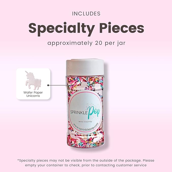 Sprinkle Pop Party Like A Unicorn Sprinkle Mix| Rainbow Sprinkles Heavy on Pink Gold Jimmies with ~20 Unicorn Wafer Papers| Birthday Sprinkles Made in USA for Decorating Cake Cupcakes Cookie, 4oz