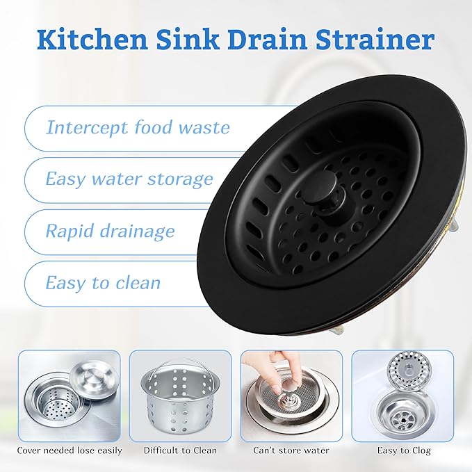 Metal World BS10101MB Post Style Sink Strainer, 3-1/2" Metal Kitchen Strainer, Cast Brass Body Basket Strainer, Strainer with Stainless Steel Basket, Matte Black Finish 1 Pack