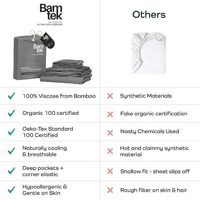 100% Viscose from Bamboo Sheets Queen Size, Super Soft Bedding Set, 4PC Cooling Sheets for Hot Sleepers, Vegan Silk Moisture Wicking, Organically Grown Bedsheet, Steel - 60" x 80"