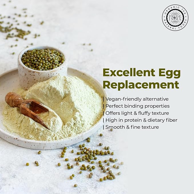 Pride of India- Mung Bean Flour 1 lbs (454 gm) Nutty Slightly Sweet Earthy Taste Freshly Milled in Small Batches | Used for Cooking Baking Binding Agent | Vegan, Gluten-Free