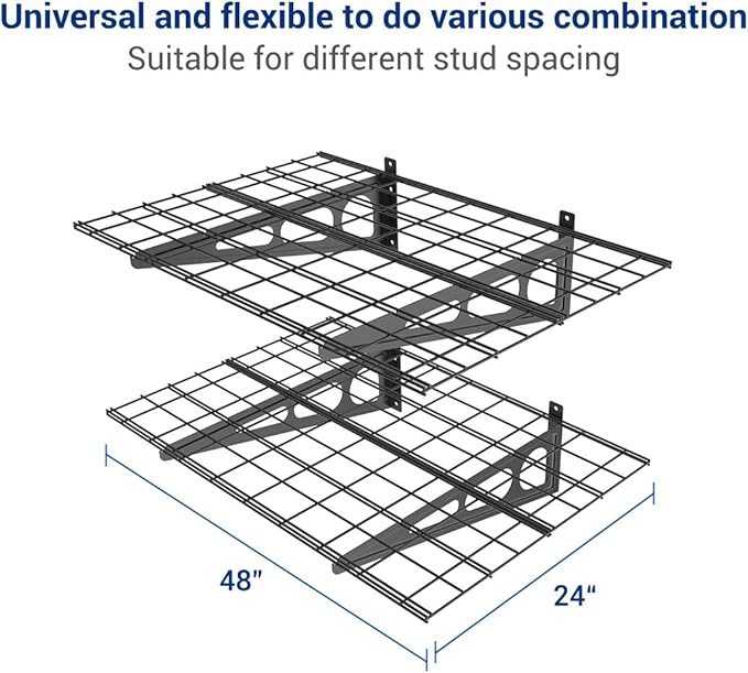 FLEXIMOUNTS 2 Pack 2x4ft Garage Shelving, Wall Shelf Garage Storage Rack, 24-inch-by-48-inch, Black