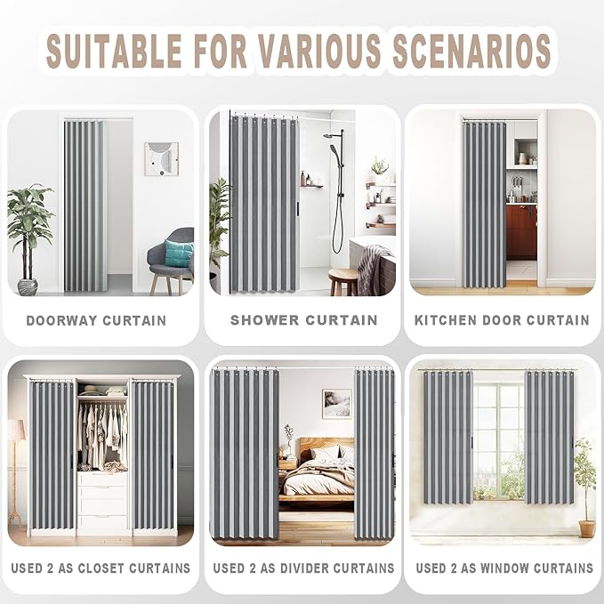 Vatge Door Way Privacy Curtain - Closet Curtain for Open Closet, Laundry Room Drapes for Doorway and Hanging Privacy Curtains Wall for Room Separation, 1 Panel with Tieback, W52 x L78, Grey