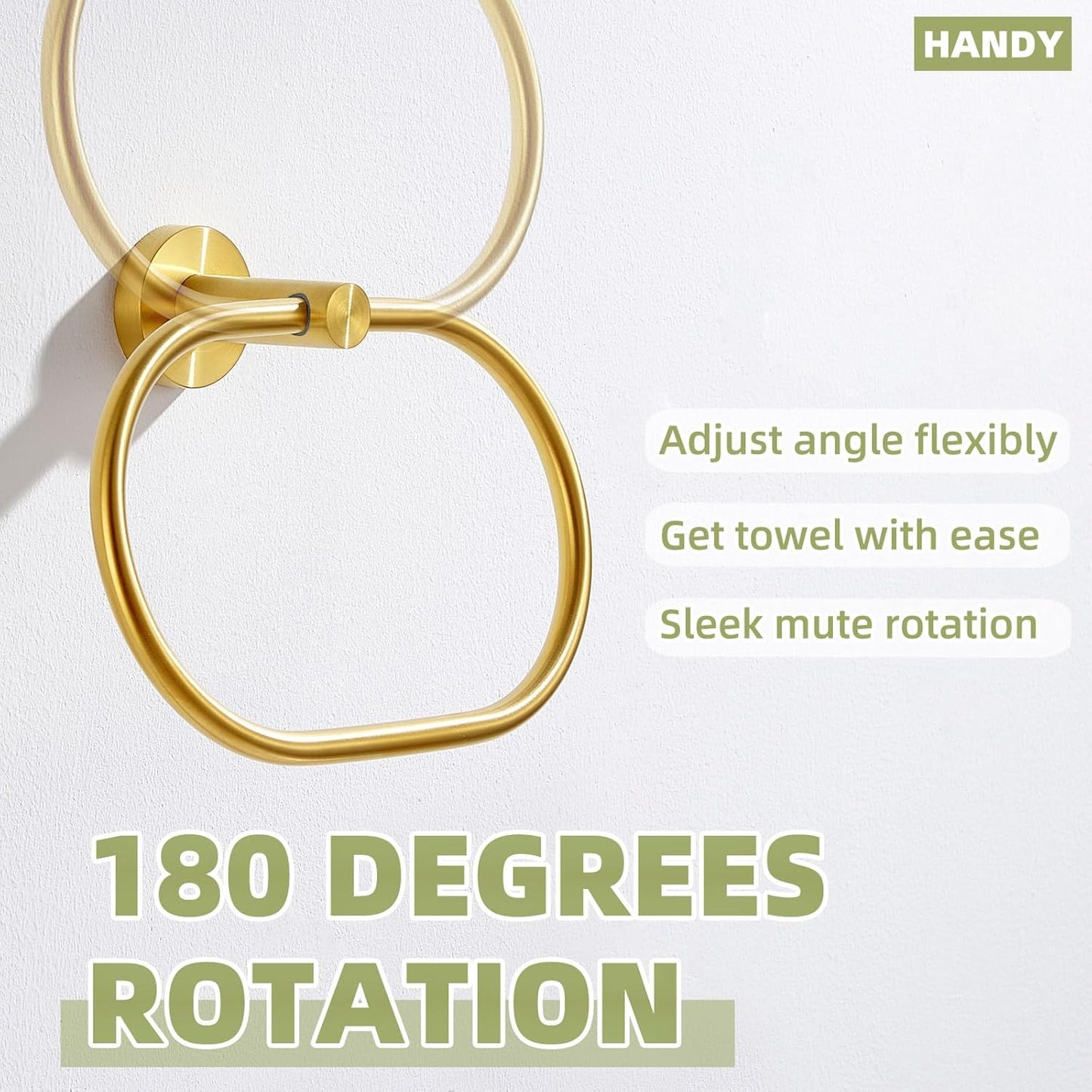 Bath Towel Ring Brushed Gold, APLusee 304 Stainless Steel Swivel Hand Towel Holder Dry Rack Near The Sink, Modern Bathroom Accessories