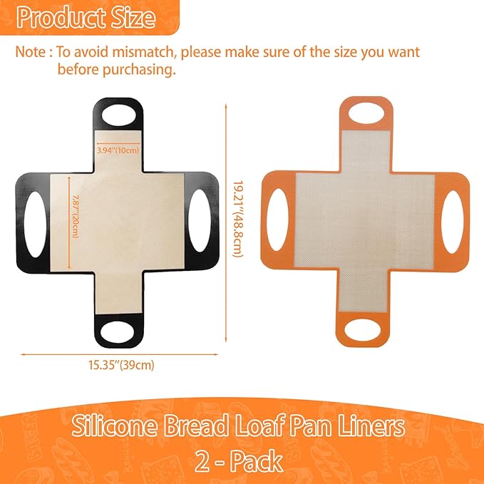 Reusable Silicone Bread Loaf Pan Liner, Food-Grade Silicone Bread Sling, Sourdough Bread Mat, Loaf Pan Lifters, Non-Stick&Easy Clean Dough Transfer Tool, Fits 9x5 or 1.5lb Loaf Pans, Black & Orange