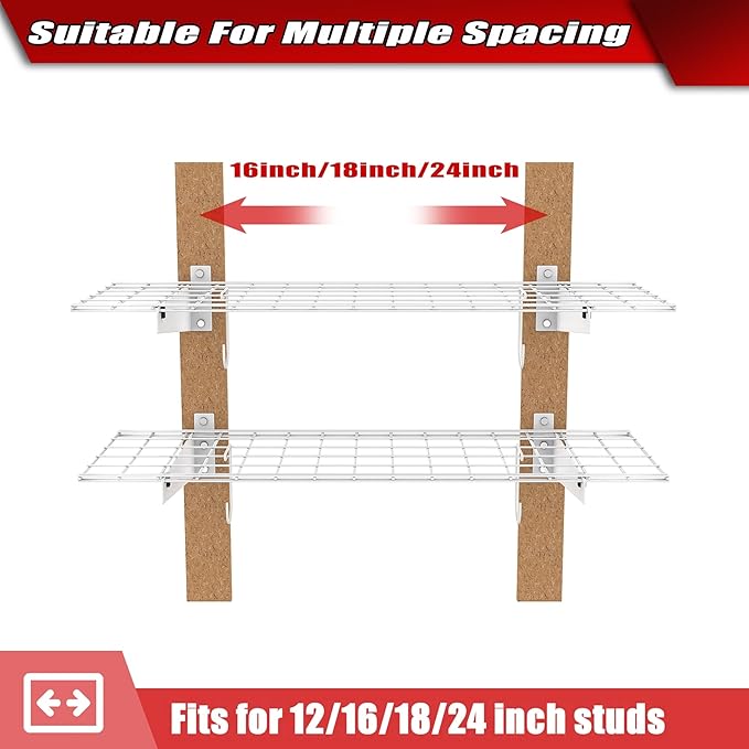 WALMANN 2 Pack Garage Wall Shelves, 45x15 inch Wall Mounted Storage Shelves for Garage Heavy Duty Wall Shelving, Holds Up to 220 Lbs(White)
