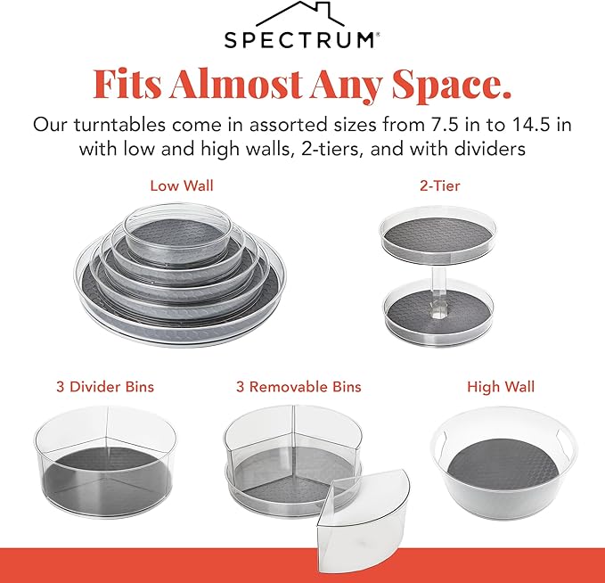 Spectrum Lazy Susan Organizer, Hexa Medium (1-Pack) - Lazy Susan Turntable for Cabinet, Refrigerator, Pantry, Table, & Shelf - Rotating & Spinning Pantry Organization - Spice Rack Storage for Fridge