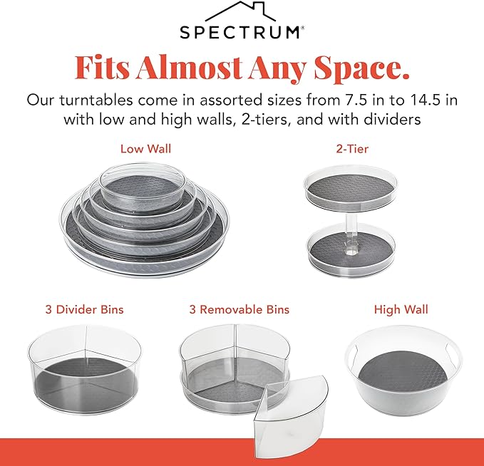 Spectrum Lazy Susan Organizer, Hexa Round Small (1-Pack) - Lazy Susan Turntable for Cabinet, Refrigerator, Pantry, Table, & Shelf - Rotating & Spinning Pantry Organization & Storage for Fridge