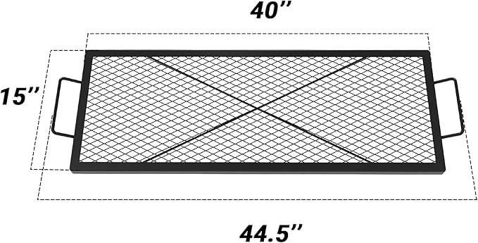 onlyfire Rectangle X-Marks Fire Pit Cooking Grate, Campfire Grill Grate with Handles, Heavy Duty Steel BBQ Grill Grate for Outdoor, 40-Inch