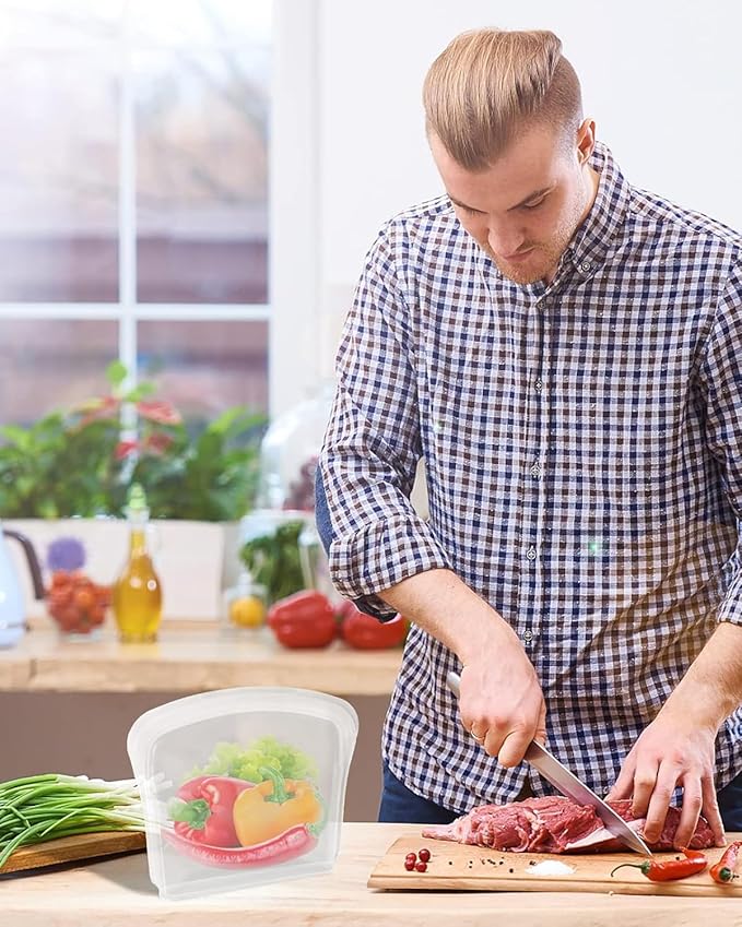 Reusable Silicone Storage Bags, 4Pack Snack Sandwich Half Gallon Bags, Endurables Seal-Top Silicone Bags for Food Storage, Freezer, Microwave, Oven, Dishwasher Safe, Heavy Duty