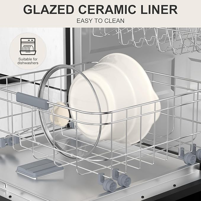 MAGNIFIQUE 5 Quart Programmable Slow Cooker with Auto Warm Setting, Glazed Ceramic Liner, Kitchen Small Appliance for Family Dinners, White