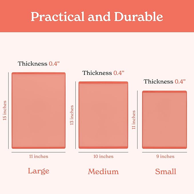 SMIRLY Plastic Cutting Board Set 3 Pieces, Non-Slip Dishwasher Safe Chopping Boards for Kitchen, Pink