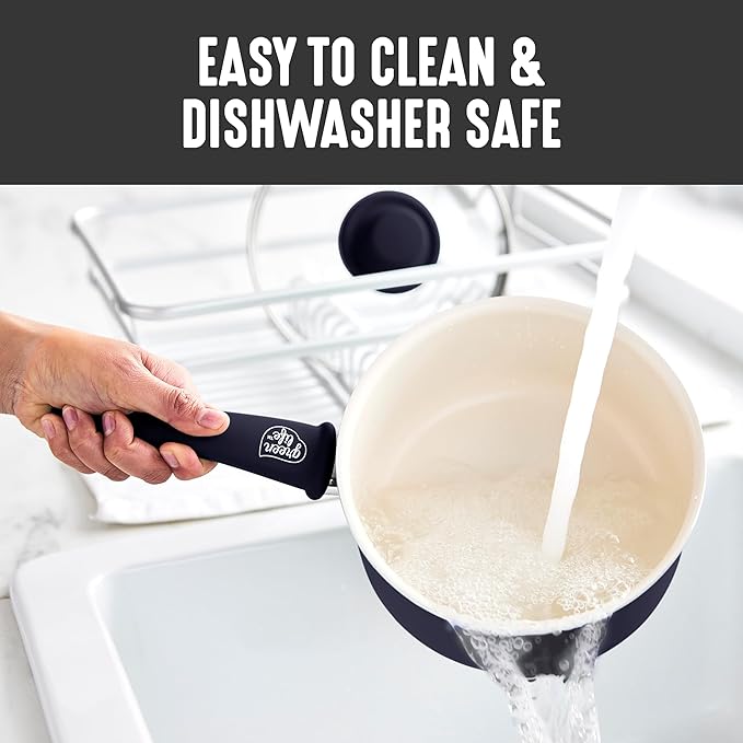 GreenLife 2 Quart Ceramic Nonstick Saucepan with Lid, PFAS-Free, Stay-Cool Handle, Multipurpose Kitchen Cooking Pot, Dishwasher & Oven Safe, Black