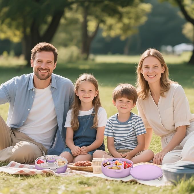 Snack Spinner Set for Kids – 2-Pack, Includes Rotating Snack Container & Classic Sectioned Snack Box, BPA-Free, Dishwasher Safe, Perfect for Travel, Purple