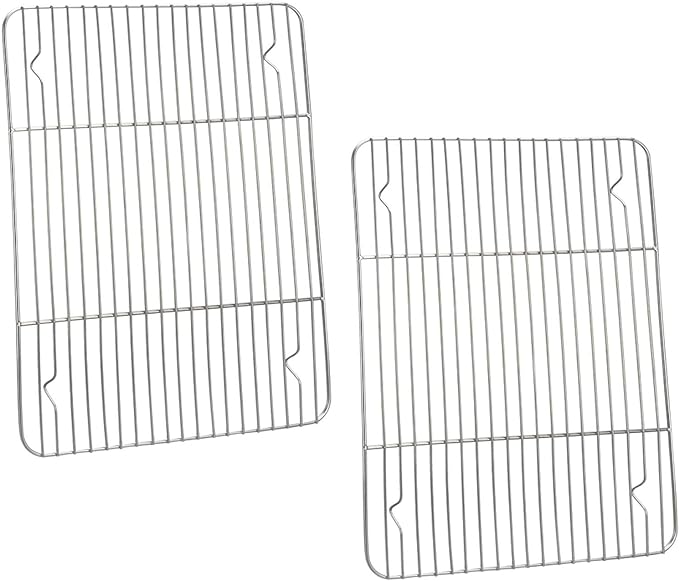P&P CHEF Cooling Baking Rack Pack of 2, Stainless Steel Cooling Racks for Cooking Baking Roasting Grilling Drying, Dense Wires & Smooth Edge, Easy to clean, Silver, 11.6" x 9"