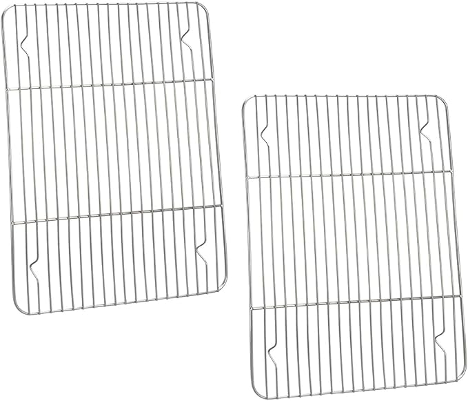 P&P CHEF Baking Cooling Rack Set for Cooking Roasting, 4-Piece Stainless Steel Wire Racks for Oven Use, Healthy & Dishwasher Safe, Rectangle, 11.6 Inch