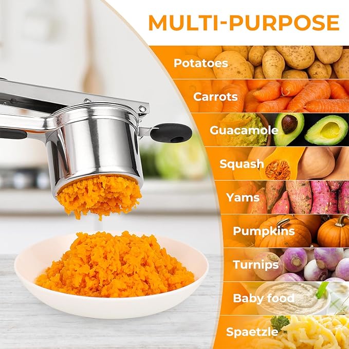 Potato Ricer 15oz, Heavy Duty Stainless Steel Potato Masher with 3 Interchangeable Discs, Large Masher and Ricer Kitchen Tool for Mashed Potatoes, Spaetzle Noodle Maker, Potato Press