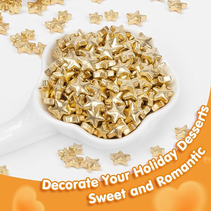 Edible Gold Star Sugar Sprinkles, Mix Size, Candy Star Sprinkle for Cake Decorations and Cupcake Toppers, Ice Cream, Wedding Party Valentines Christmas Supplies 130g/4.58ounce