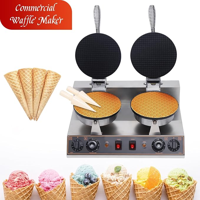 Waffle Cone Maker Non-stick Ice Cream Cone Maker, 1200W 8.19'' Stainless Steel Non-Stick Egg Roll Cone Baker Waffle Roll Maker, for Restaurant, Home Kitchen, Bakeries, Snack Bar Use