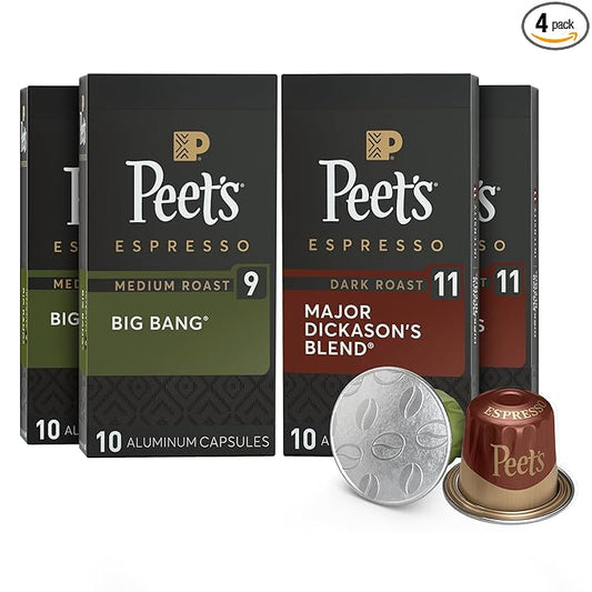 Peet's Coffee, Dark and Medium Roast Signature Blend Espresso Capsules, Compatible with Nespresso Original Machines - Variety Pack 40 Count (4 Boxes of 10 Espresso Capsules)