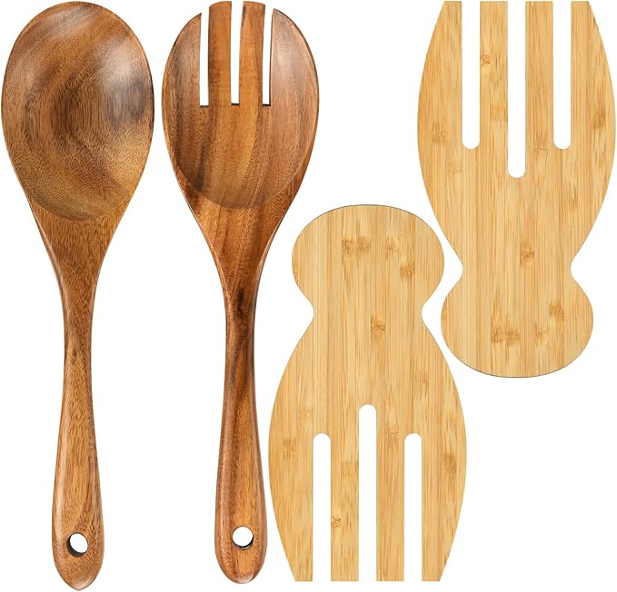 Salad Servers Salad Hands Set, Wood Salad Tongs, 10.2in Salad Spoon Fork and 7.1in Salad Hands Set, Salad Server Set for Mixing, Tossing and Cooking (Salad Server Salad Hand Set)